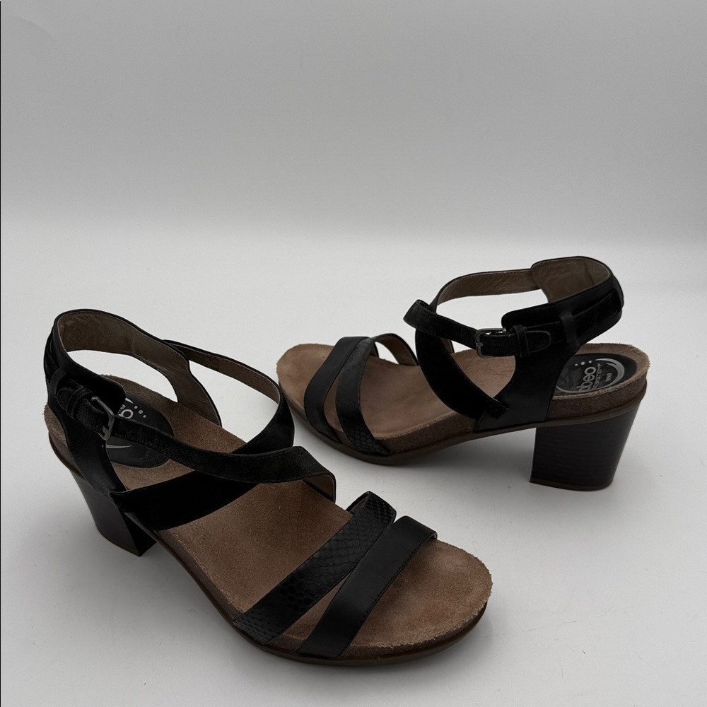 Obeo  Black Strappy Heels sandal women 9N Leather upper casual office comfort